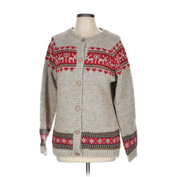 Pachamama Sweater Cardigan Crewneck Wool Handmade Handknit Fair Isle Christmas - Picture 1 of 13